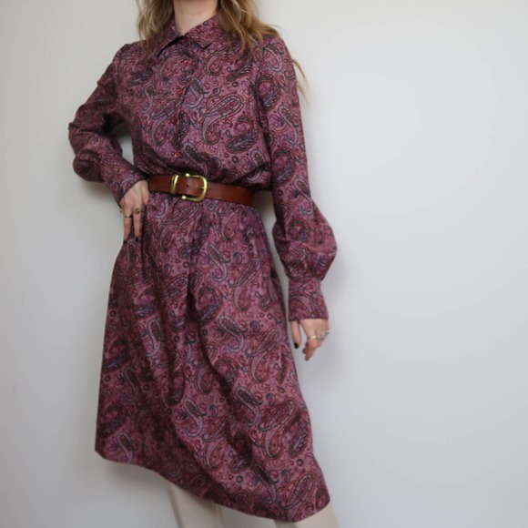 Schrader Dresses & Skirts - Vintage 70's purple paisley shirt dress